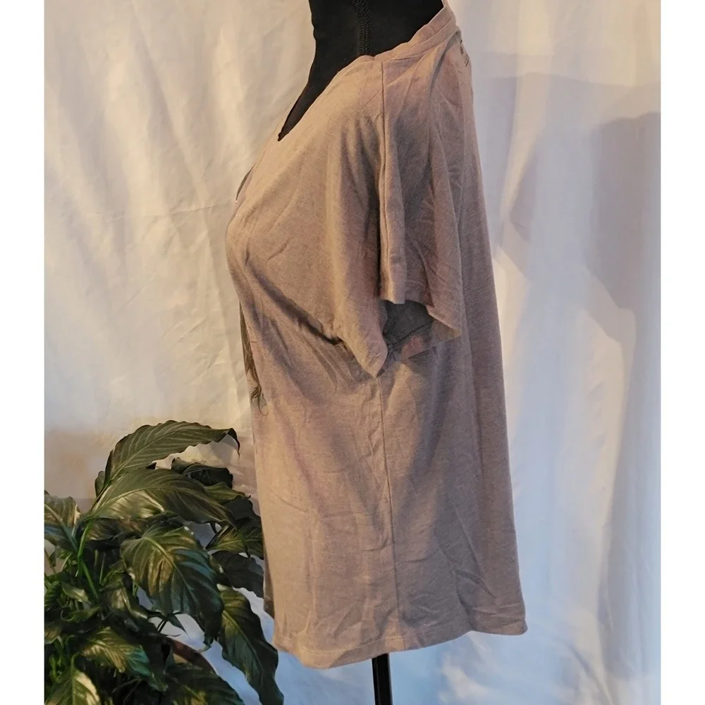 Our SocieTee Womens Boho‎ Graphic T-Shirt Sequin Feather Detail Taupe Size M